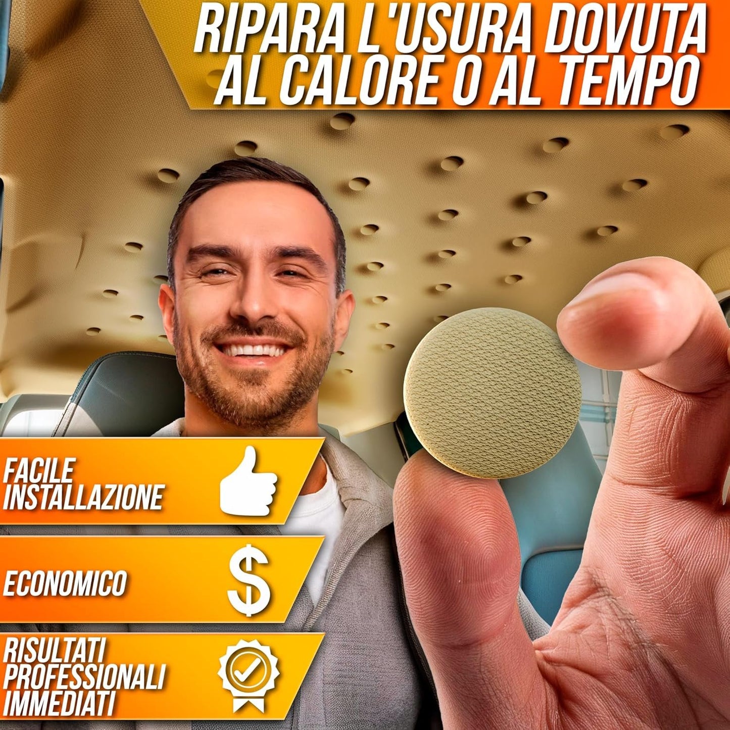 70 Pcs Car Roof Pins Kit + 70 Red Pins + 1 Screwdriver + 1 Metric Tape - Ideal for Car Fallen Roof Repair - Essential Part of Your Car Accessories (Beige)