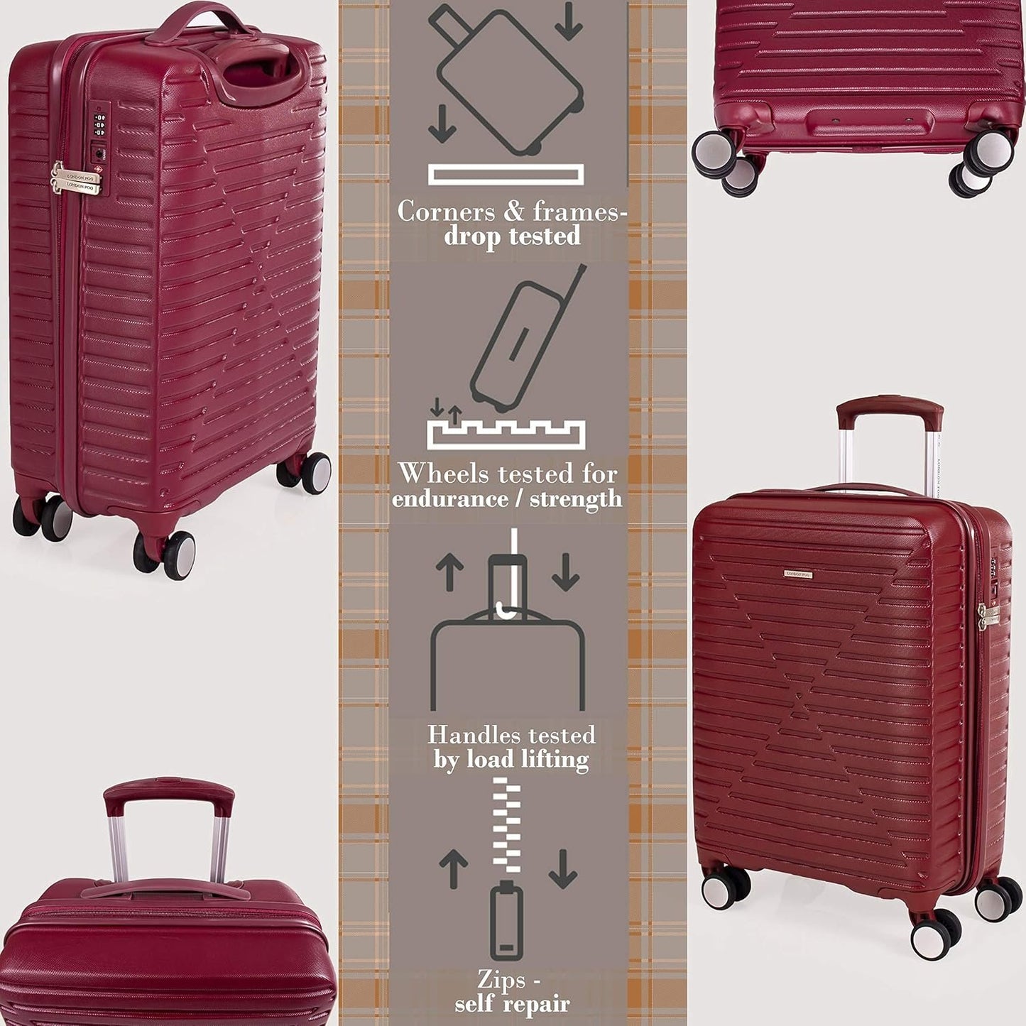 london Fog ABS Hard Case - 8 Wheel Spinner Travel Luggage | Telescopic Drag Handle | TSA Security Locks LFL005, Tuscan Red, Suitcase