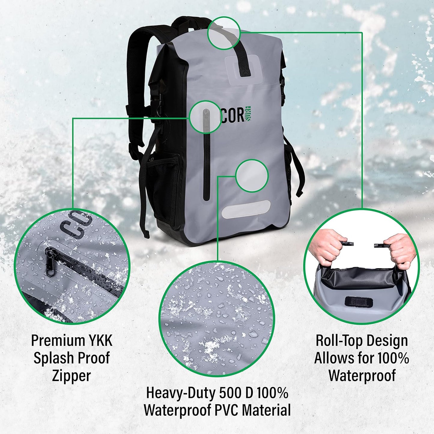 Waterproof Backpack With Padded Laptop Sleeve, Roll Top Dry Bag Rucksack for Surfing Kayaking Rafting Camping Rafting 40 Liters