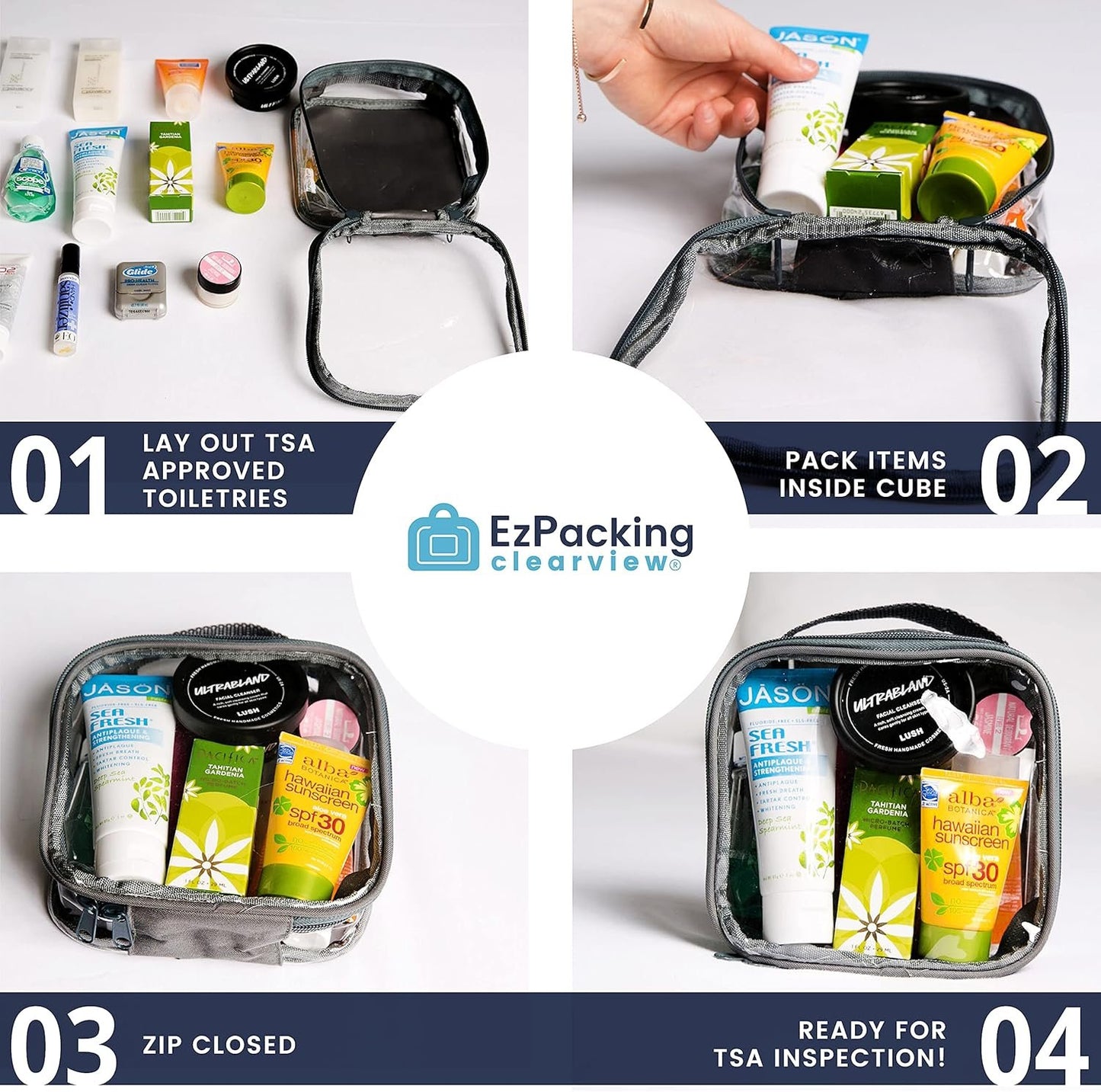 EzPacking Clear TSA Approved 3-1-1 Travel Toiletry Bag for Carry On/Quart Size Transparent Liquids Pouch for Airport Security/Reusable See Through Vinyl & PVC Plastic Organizer Men Women, Lilac, Tsa