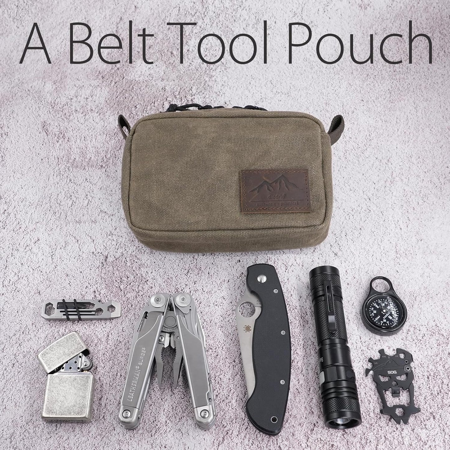 diodrio Belt Pouch for Men Women YKK Zippers EDC Pouch, Belt Bag Waist Pack for Hiking, Water Resistant, Waxed Canvas, Olive