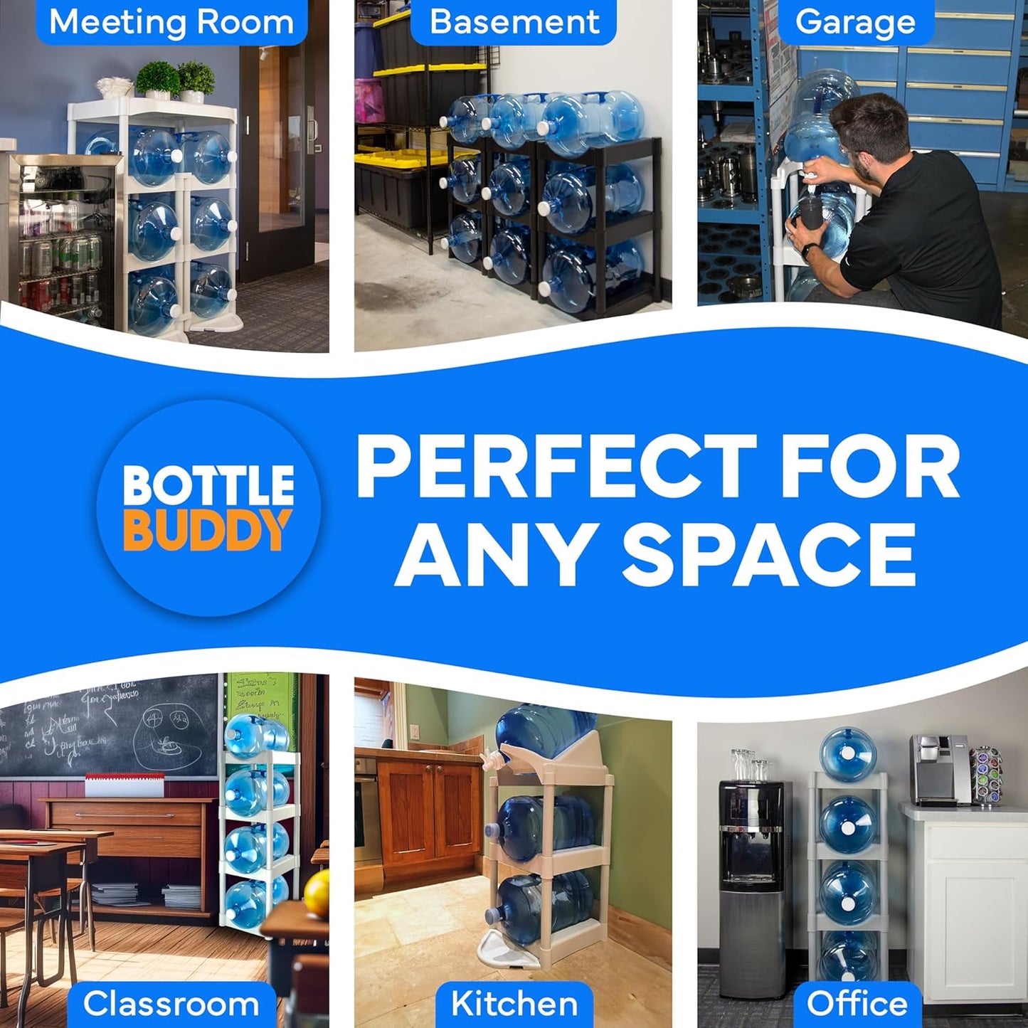 Bottle Buddy Water Bottle Storage Rack 12 Tray - Plastic Water Bottle Organizer for Three to Five Gallon Bottle Storage – Customizable Water Gallon Holder for Easy Storage and Organization