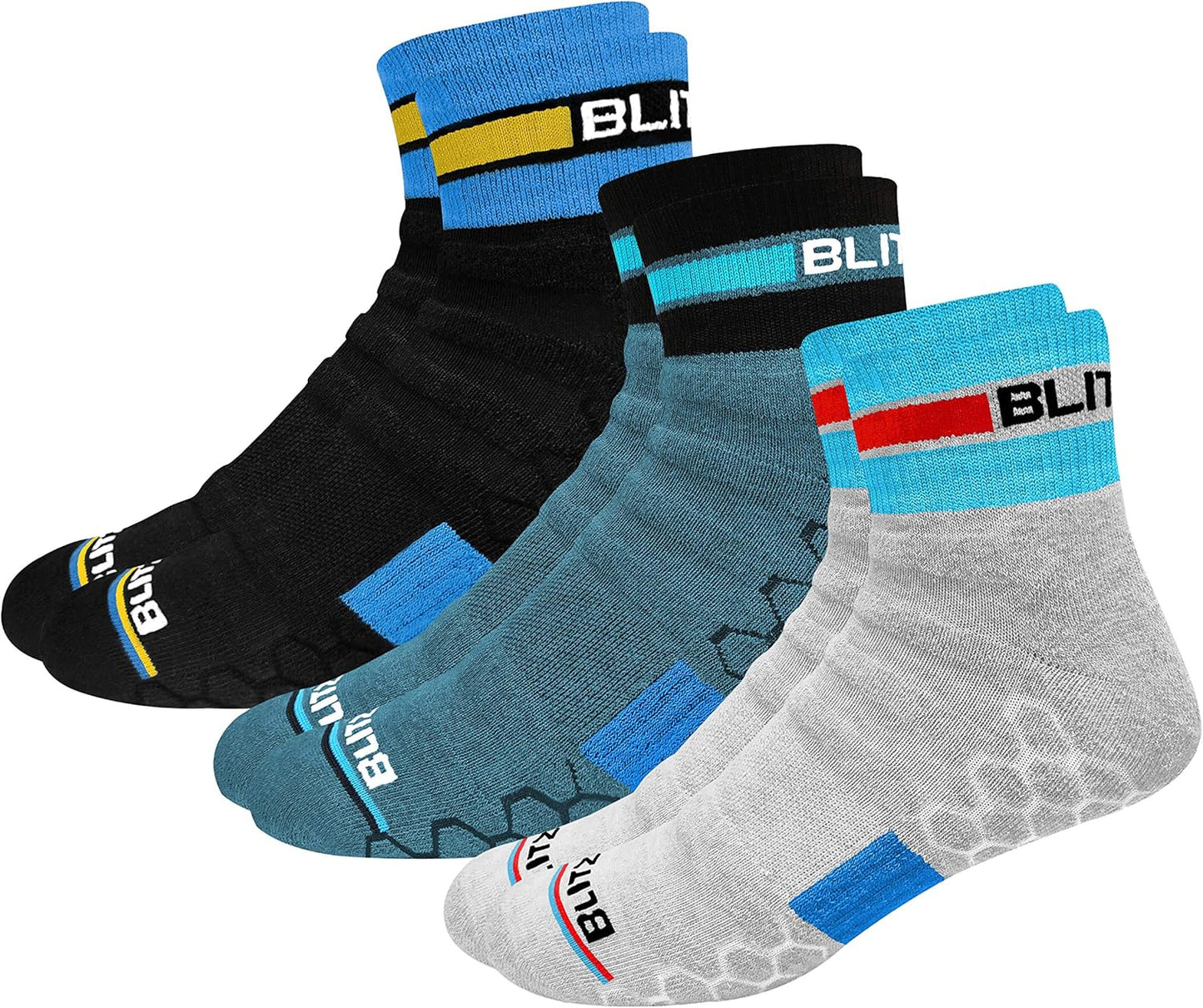 BLITZSOX Hi-Tech Performance Athletic Quarter Socks for Men Women (Running, Workouts & Fitness Training), Pack of 3