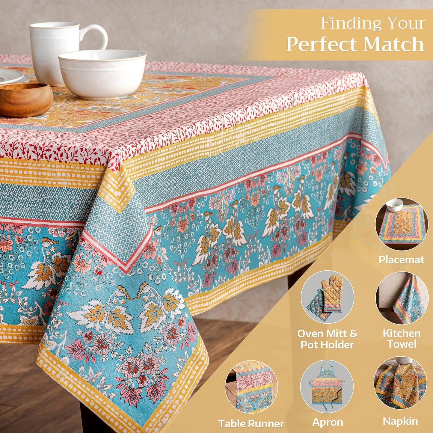 Maison d' Hermine Marquise 100% Cotton Tablecloth for Kitchen | Dining | Tabletop | Decoration | Parties | Weddings | Spring/Summer (Rectangle, 160 cm x 220 cm)
