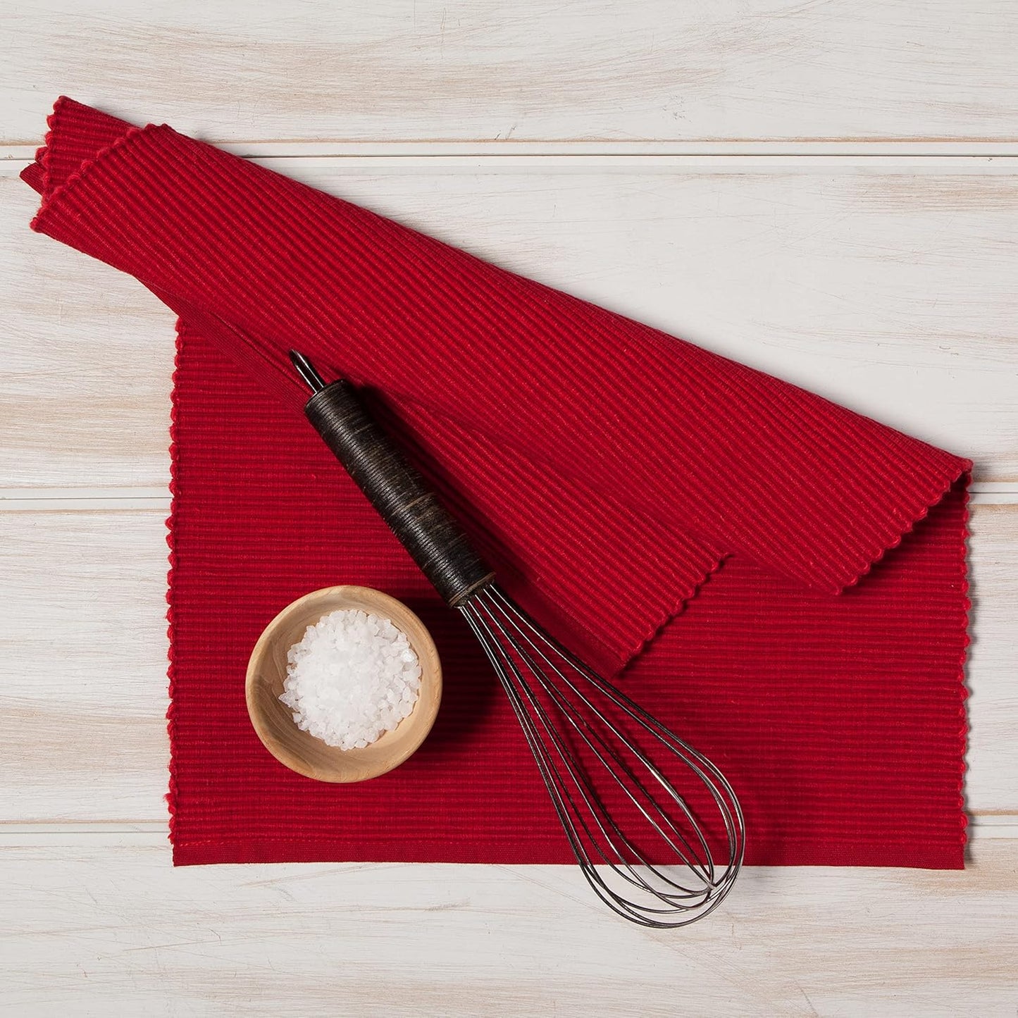 Now Designs Spectrum Placemats Ribbed Cotton, Chili Red, 19x13 inches, Set of 4, (901495aa)