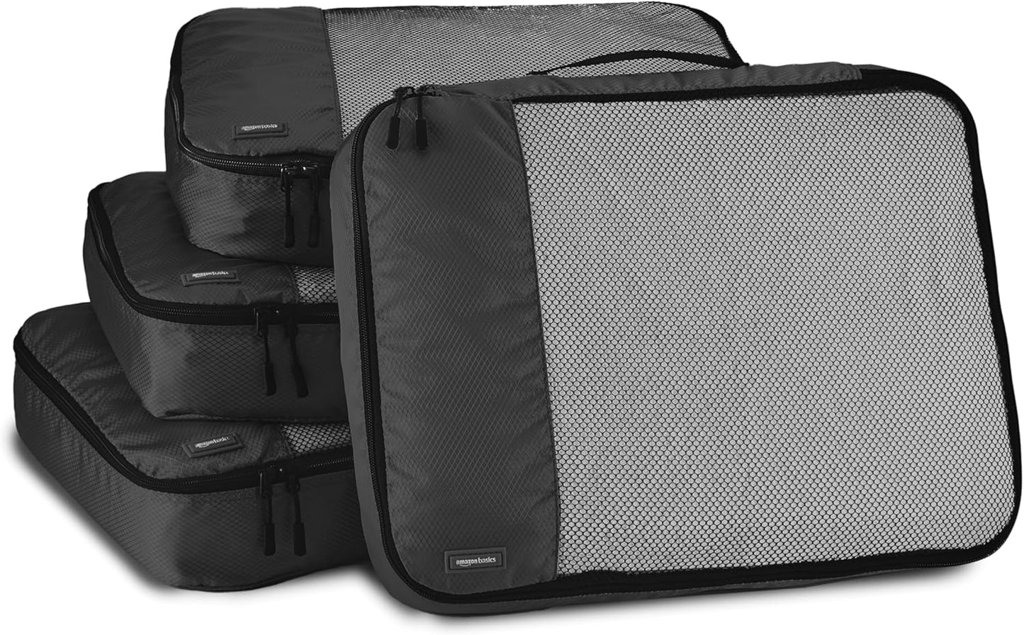Amazon Basics Large Travel Cube Organizer Set, Black, Set of 4 Packing Cubes - Large