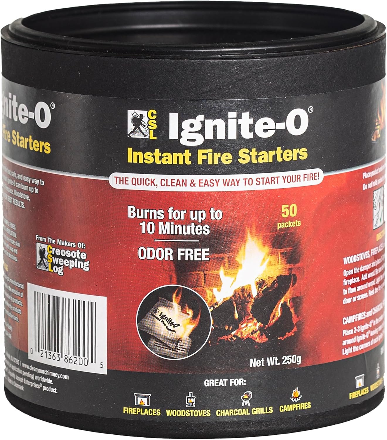 Ignite-O Instant Fire Starters - 50 Packets of Easy Lighting Fire Starter - Ideal for Campfires, Charcoal Grills, Fireplaces, and Woodstoves - Odorless, Fast Ignition