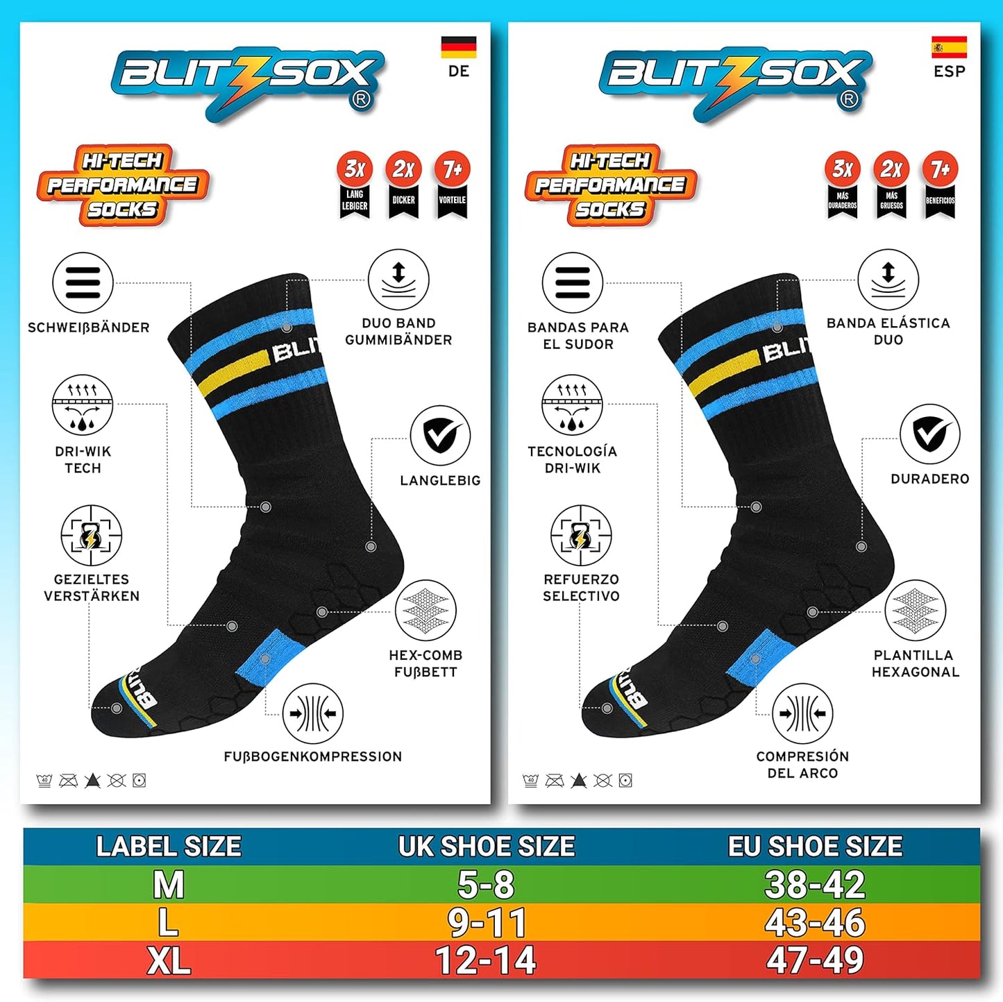 BLITZSOX Hi-Tech Performance Sport Socks for Men and Women (Running, Tennis, Training and Fitness), Pack of 3