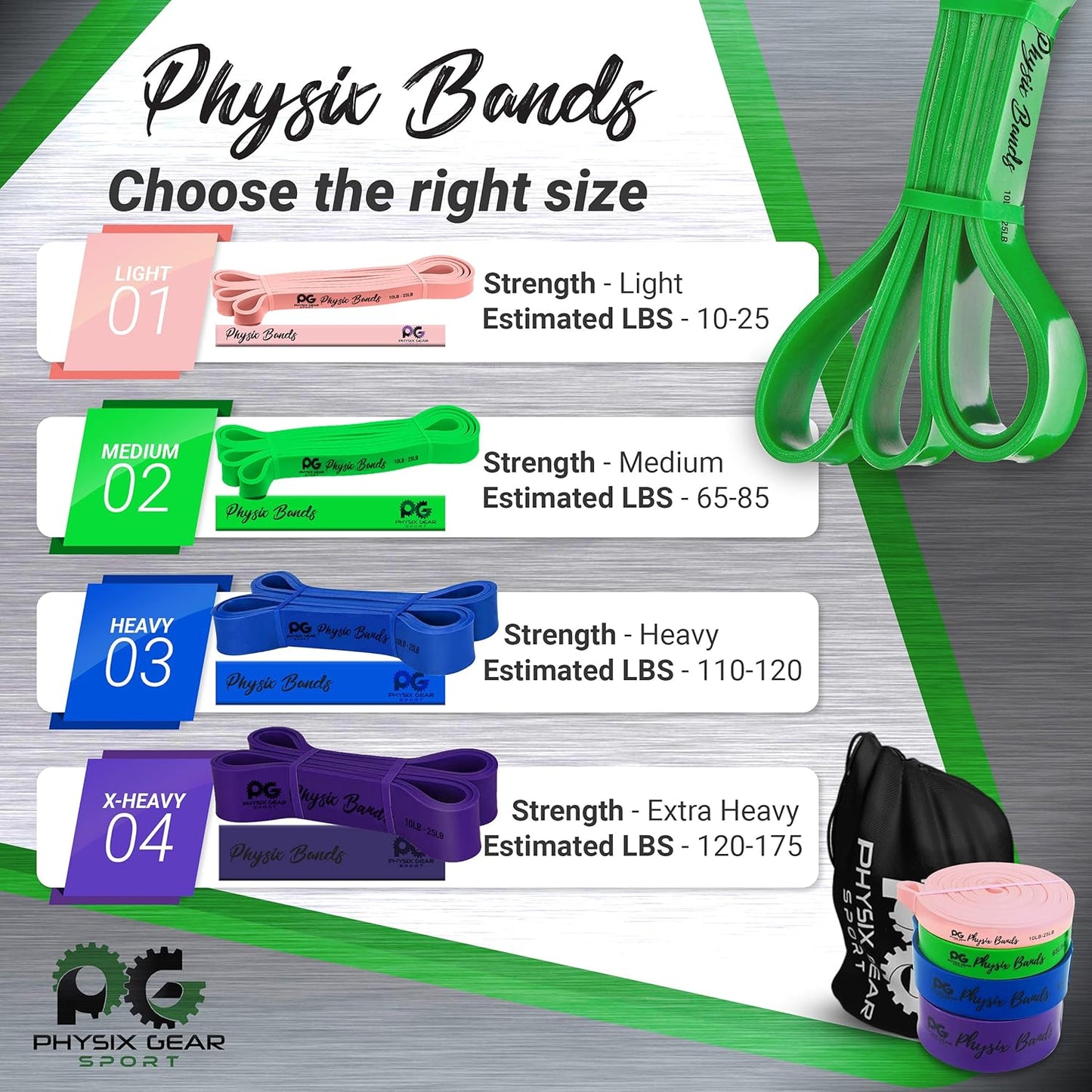 Physix Pull Up Assistance Bands - Looped Resistance Bands, Workout Rubber Bands for Exercise HIIT Muscle Toning Stretching Powerlifting Physical Therapy Pilates Yoga (1 Band, w/eGuide)