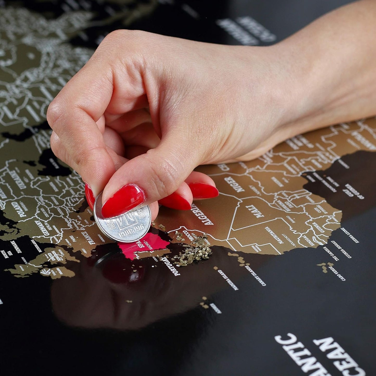 Detailed Scratch off World Map Poster - XL - Black and Gold Scratchable World Map - Glossy, Laminated Travel Poster - Full Accessories Kit - Best Gift Scratch off Map of the World By Divalis