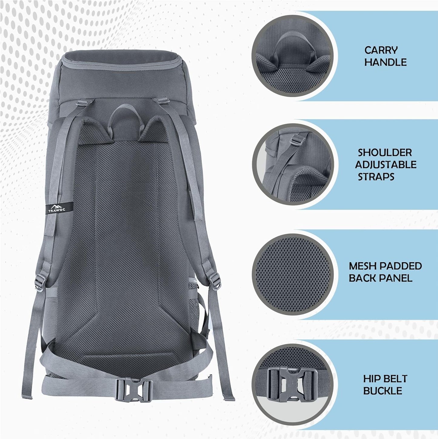 TRAWOC IGNITE 50 L Travel Bag Front & Top Open Backpack for Hiking Trekking Camping, Rucksack for Men & Women with Rain Cover and Shoe Compartment