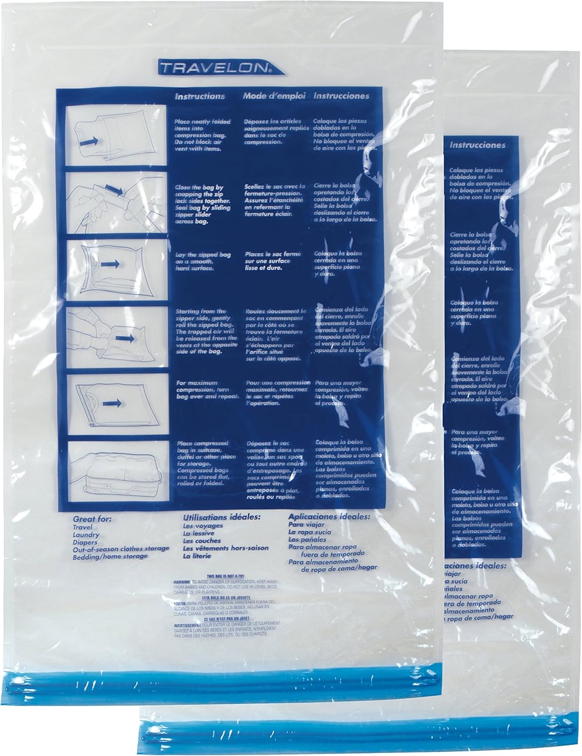 Travelon Set of 2 Compression Packing Bags, Clear, One Size