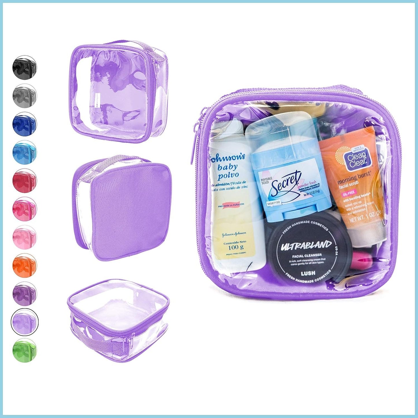 EzPacking Clear TSA Approved 3-1-1 Travel Toiletry Bag for Carry On/Quart Size Transparent Liquids Pouch for Airport Security/Reusable See Through Vinyl & PVC Plastic Organizer Men Women, Lilac, Tsa