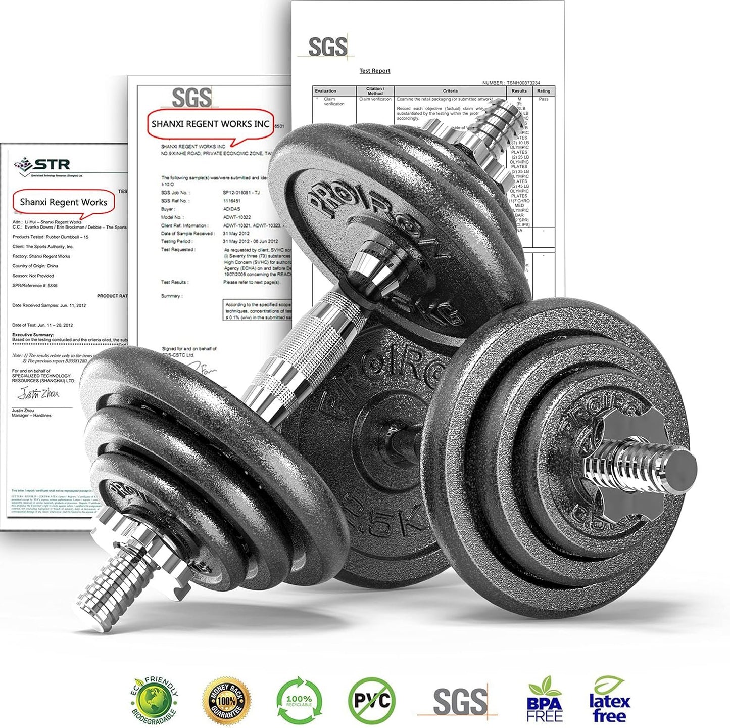 PROIRON Cast Iron Adjustable Dumbbells Set with Extension Handle Bar Perfect for Body Building, Weightlifting, Fitness, Workout, Gym Home