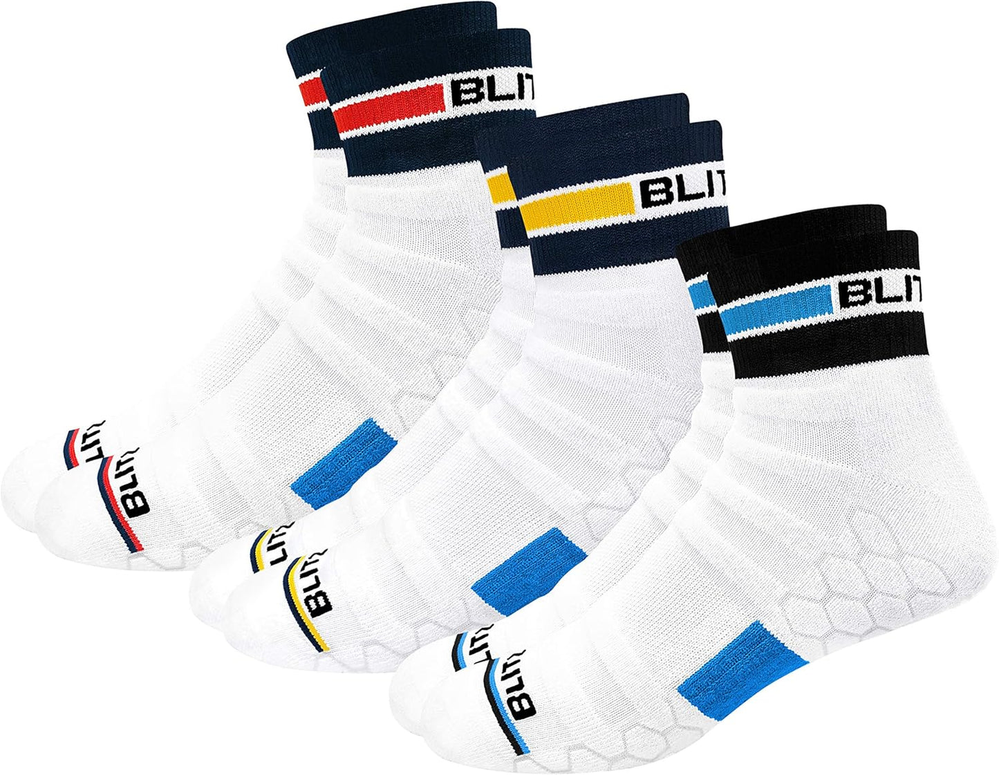 BLITZSOX Hi-Tech Performance Quarter Length Sport Socks for Men and Women (Running, Tennis, Workout and Fitness), Pack of 3