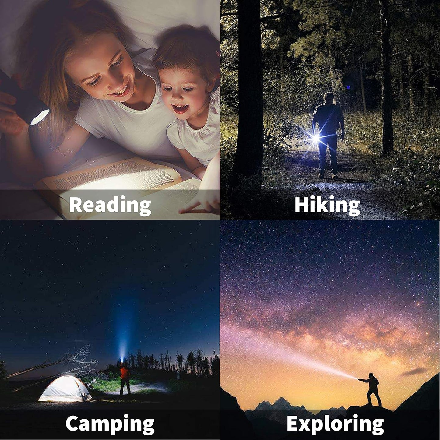 LED Emergency Handheld Flashlight, 4 Pack, Adjustable Focus, Water Resistant with 5 Modes, Best Tactical Torch for Hurricane, Dog Walking, Camping