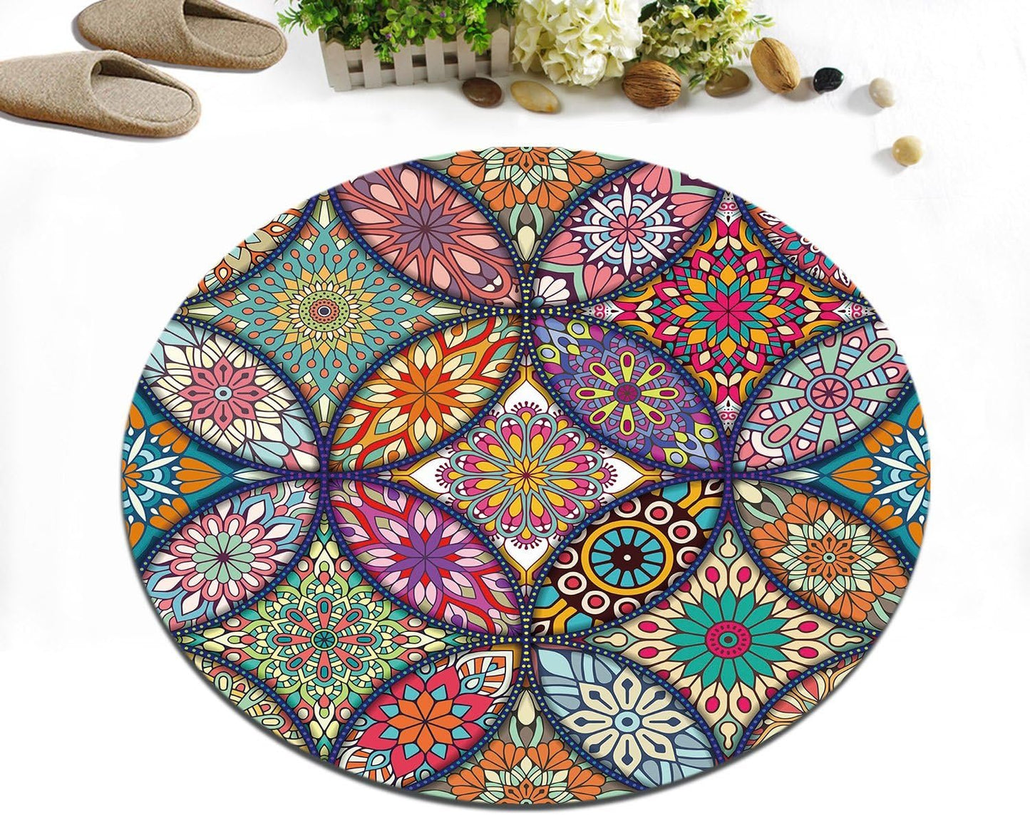LB Modern Non-Slip Machine Washable Round Rug Living Room Bedroom Bathroom Kitchen Soft Rug Home Decor, 60 x 60 cm