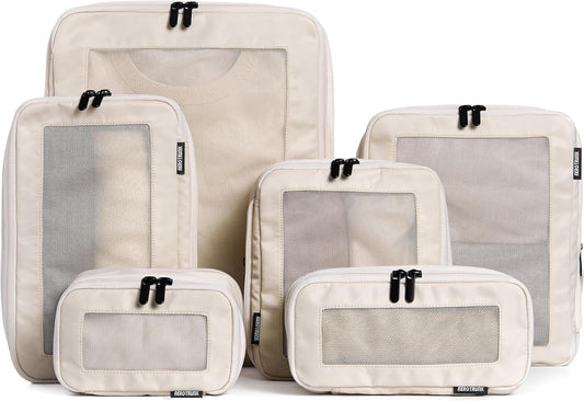 Aerotrunk Travel Cubes Compression Luggage Organizer Double Zipper Suitcase Storage Cubes (Pack of 6, Beige)