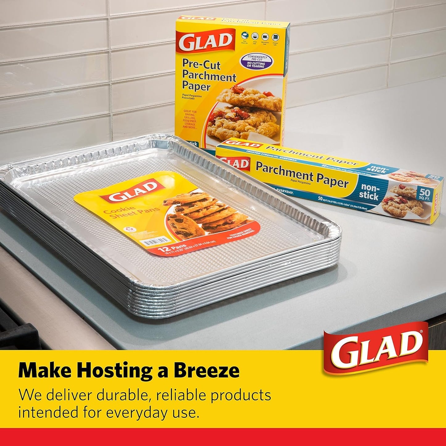 Glad Disposable Bakeware Aluminum Rectangular Cookie Sheets for Baking and Roasting, 12 Count-16" x 11" x 0.25" - Textured, Made from Aluminum - Baking Sheets, Baking Pans, Foil Cookie Sheet