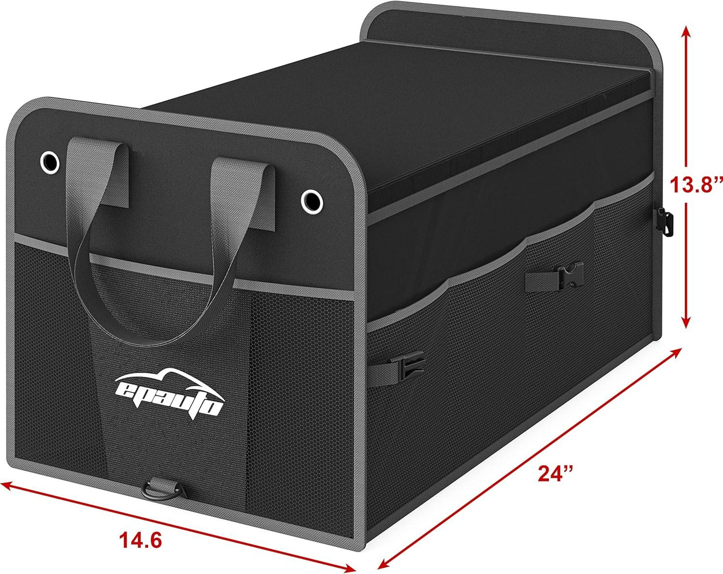 EPAuto Car Trunk Foldable Multi-Compartment Car Organizer with Removal Lid, Securing Straps and Buckles for Folding, Black