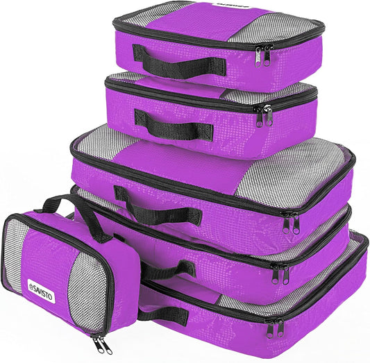 Savisto Suitcase Organizer - Small, Medium, Large, XL (Set of 6 Pieces Suitcase Organizer) - Available in 7 Colours, Purple, 1x XL / 2x L / 2x M / 1x S