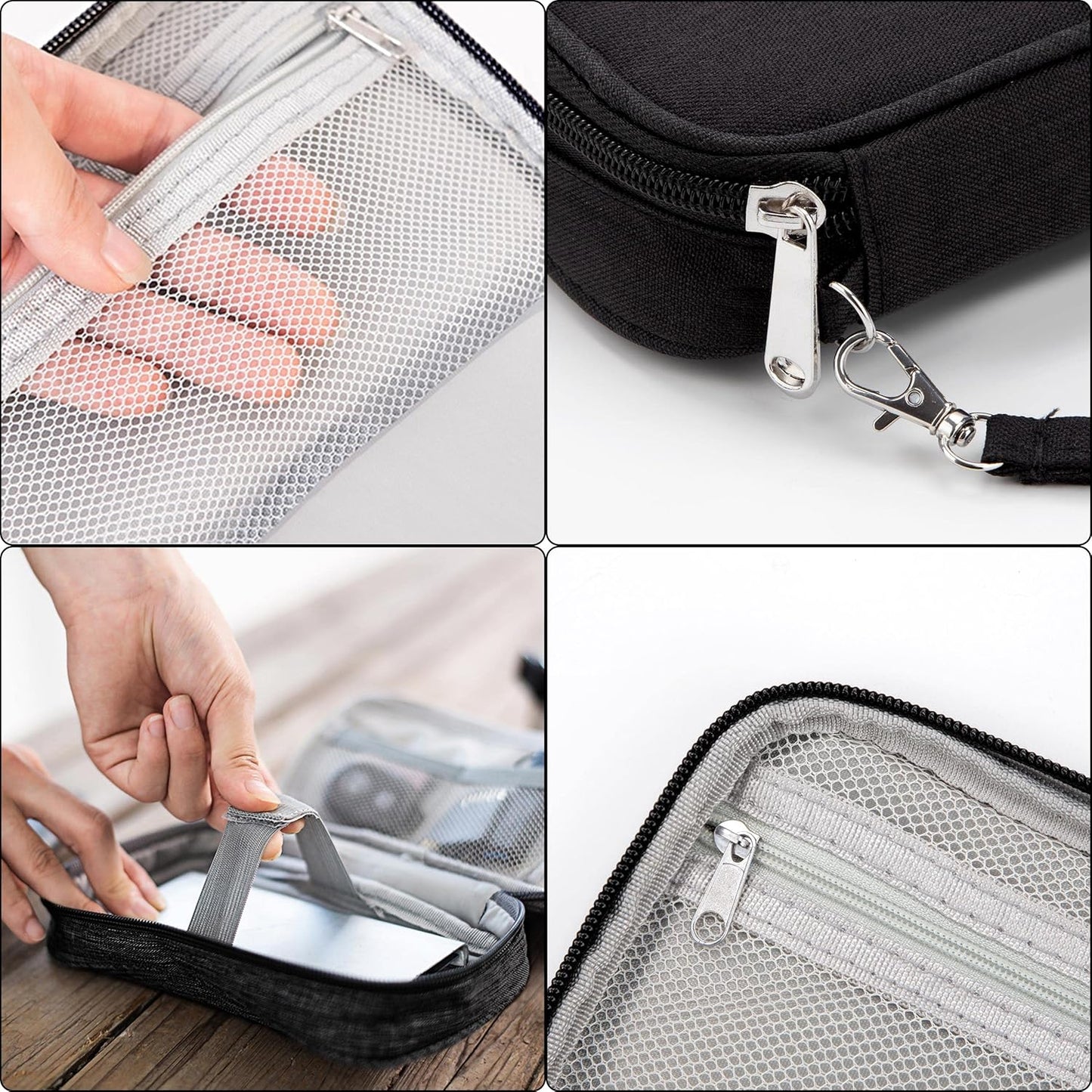 QIMEI-SHOP Electronic Accessories Bag Small Travel Case for Cables Organizer for Hard Drives Charging Cables USB Charger 18.5 x 11.5 x 2.5 cm, Black, Minimalist