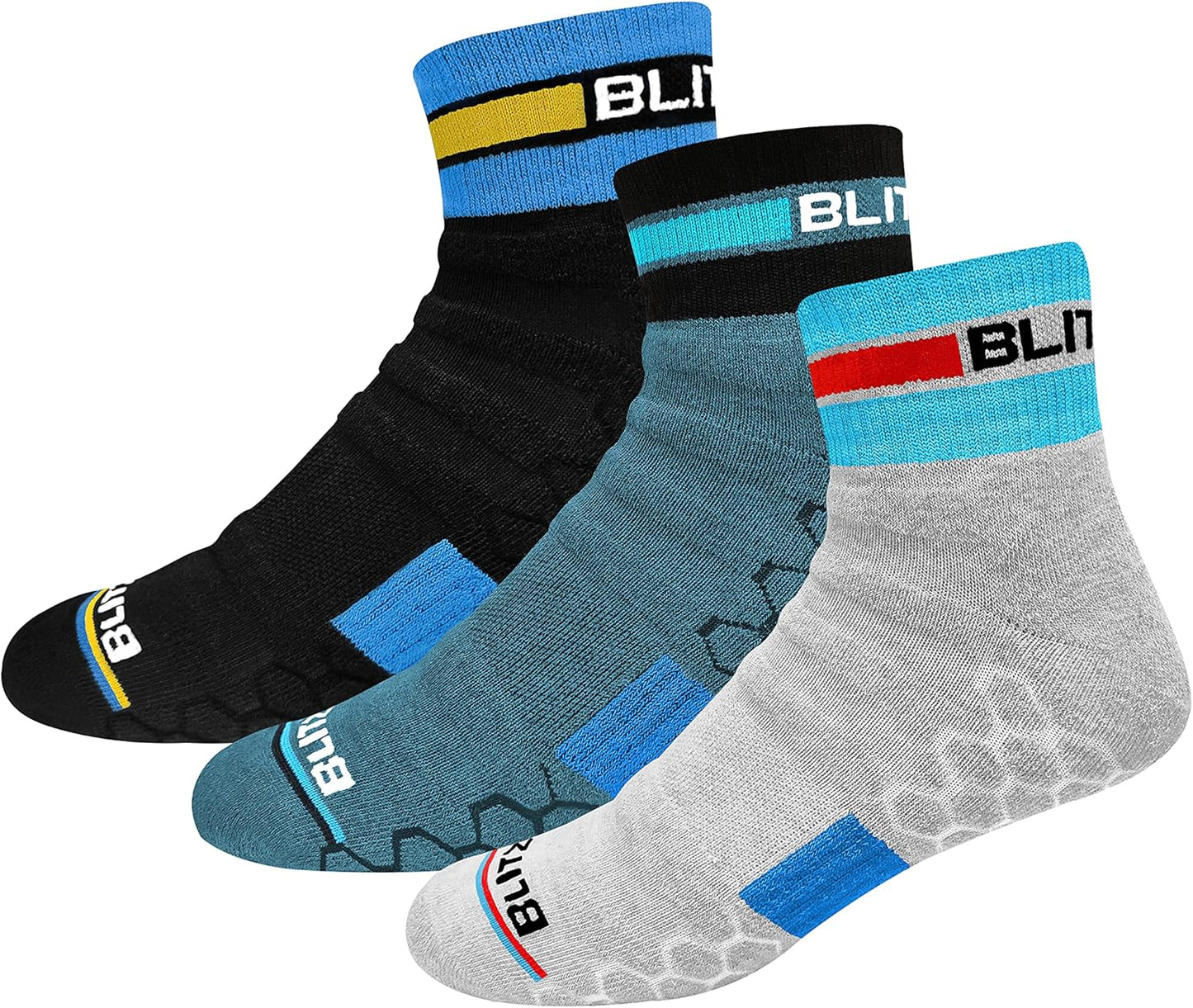 BLITZSOX Hi-Tech Performance Athletic Quarter Socks for Men Women (Running, Workouts & Fitness Training), Pack of 3