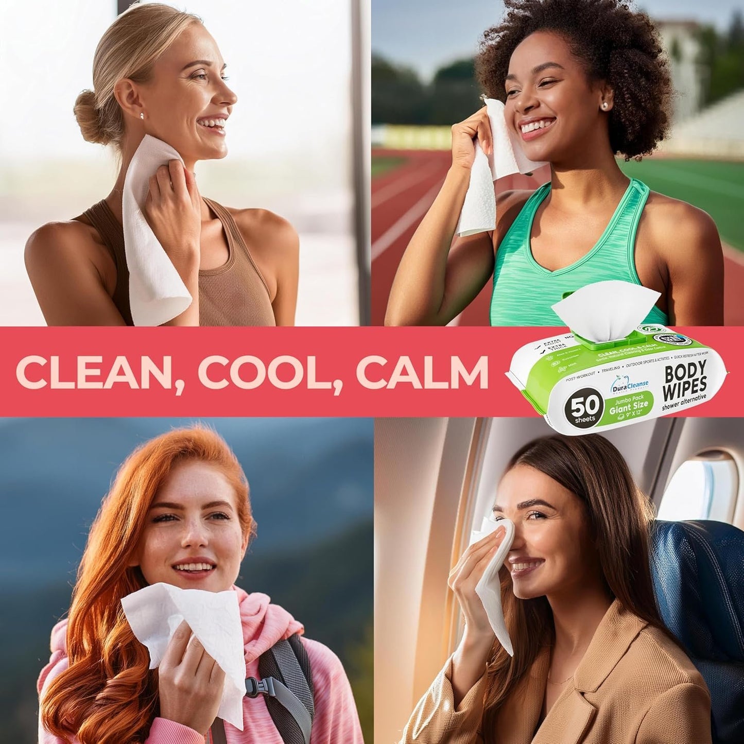 Body Wipes for Women, Extra Moist No Rinse Bathing Wipes (2pk), 100 XL Shower Cloths + 8 Deodorizing Bath Cloths - 9"x12" Travel Size After Gym Cleaning Essentials, Toiletries for Womens Hygiene