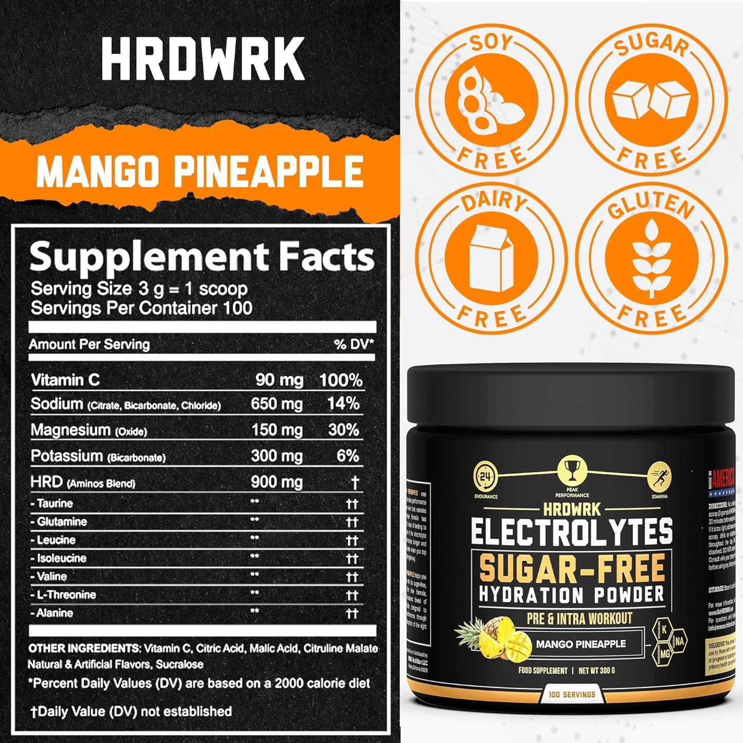 Hydrolyte Mango Pineapple - 100 Servings Sugar Free Electrolyte Powder with Magnesium, Potassium and Sodium - Boost Endurance and Reduce Fatigue with This Electrolyte Supplement - Keto Friendly