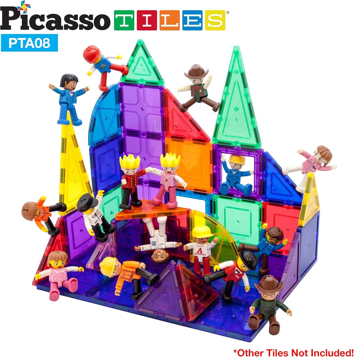 PicassoTiles 16 Piece Character Action Figures Toddler Toy Set Expansion Variety Pack Magnet Education Construction Blocks STEM Learning Kit Pretend Play Toys for Magnetic Building Block Tiles PTA08