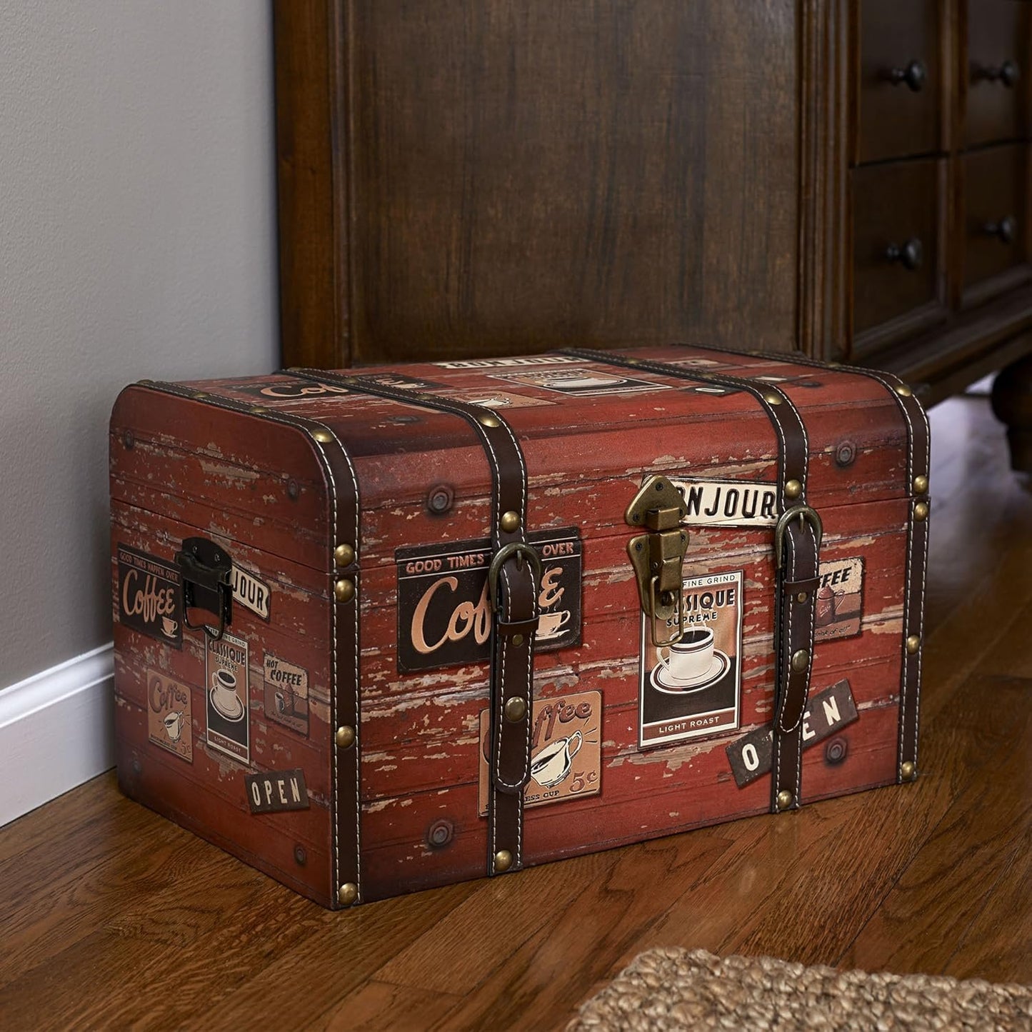Household Essentials Jumbo Decorative Home Storage Trunk - Luggage Style – Americana Design