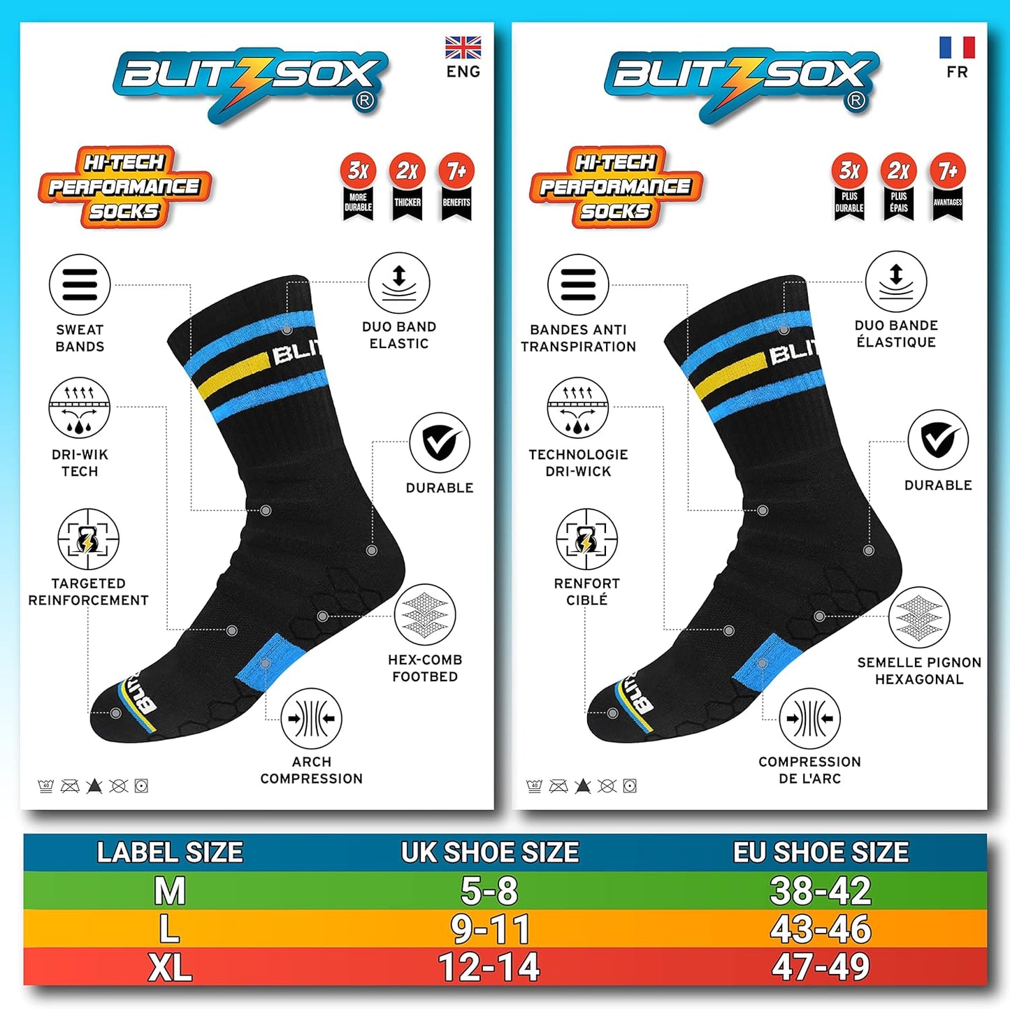 BLITZSOX Hi-Tech Performance Sport Socks for Men and Women (Running, Tennis, Training and Fitness), Pack of 3