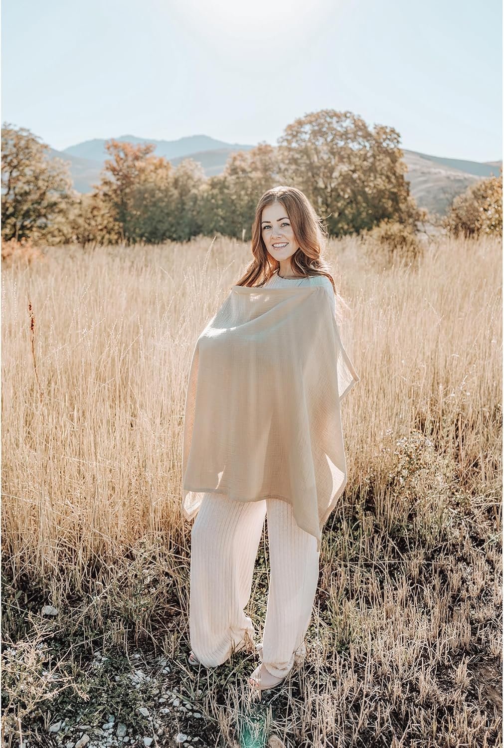 Konssy Muslin Nursing Cover for Baby Breastfeeding, Breathable 100% Cotton Breastfeeding Cover with Rigid Hoop for Mother Nursing Apron, Multi-use Carseat Canopy
