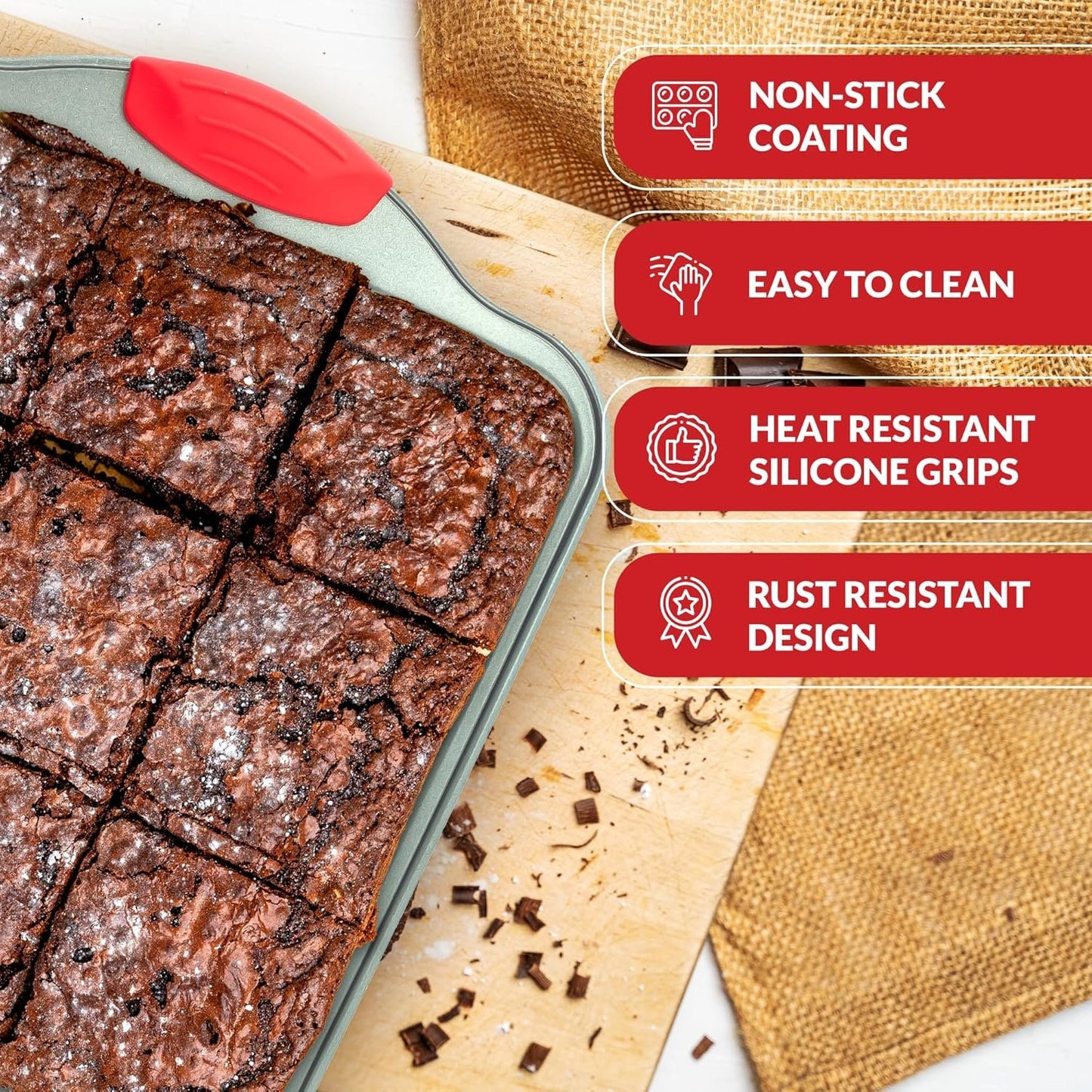 Cake Pan | Non-Stick Steel 8-Inch Square Baking Pan by Boxiki Kitchen | Durable, Convenient, Premium Quality No-Stick Baking Mold Cookware | Brownie Pan 8” x 8” x 2”