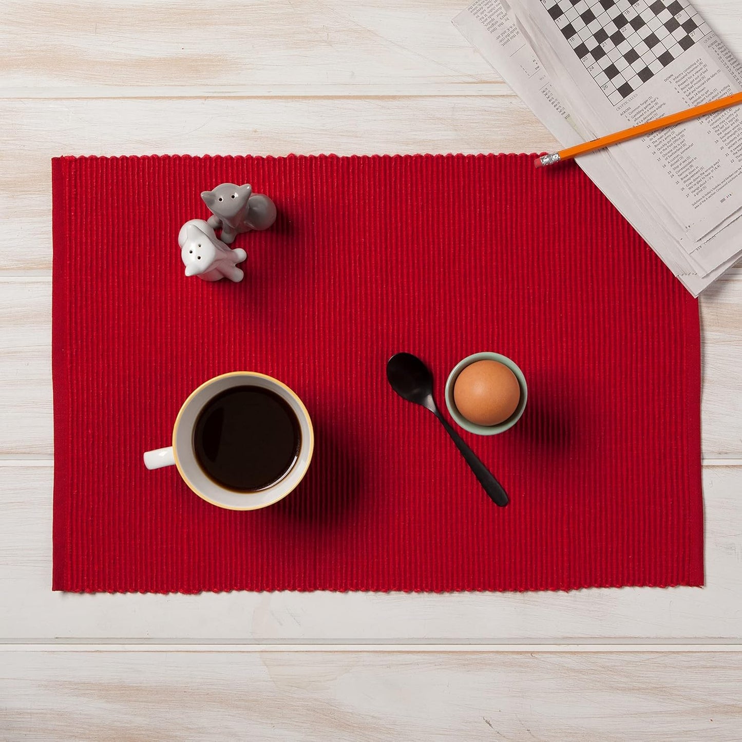 Now Designs Spectrum Placemats Ribbed Cotton, Chili Red, 19x13 inches, Set of 4, (901495aa)