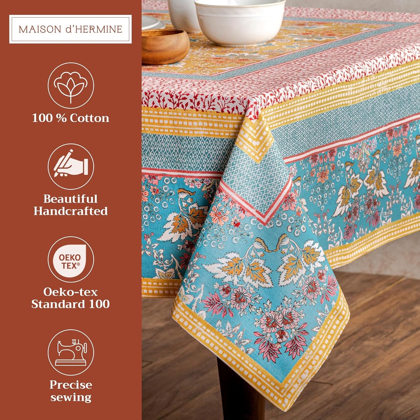 Maison d' Hermine Marquise 100% Cotton Tablecloth for Kitchen | Dining | Tabletop | Decoration | Parties | Weddings | Spring/Summer (Rectangle, 160 cm x 220 cm)