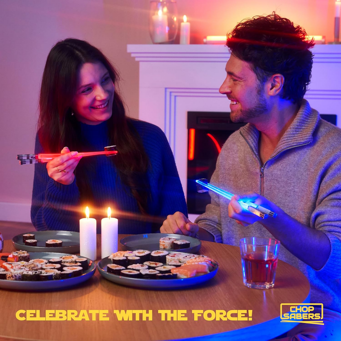 Lightsaber Led Light Up Chopsticks (2-Pairs, Blue & Red)