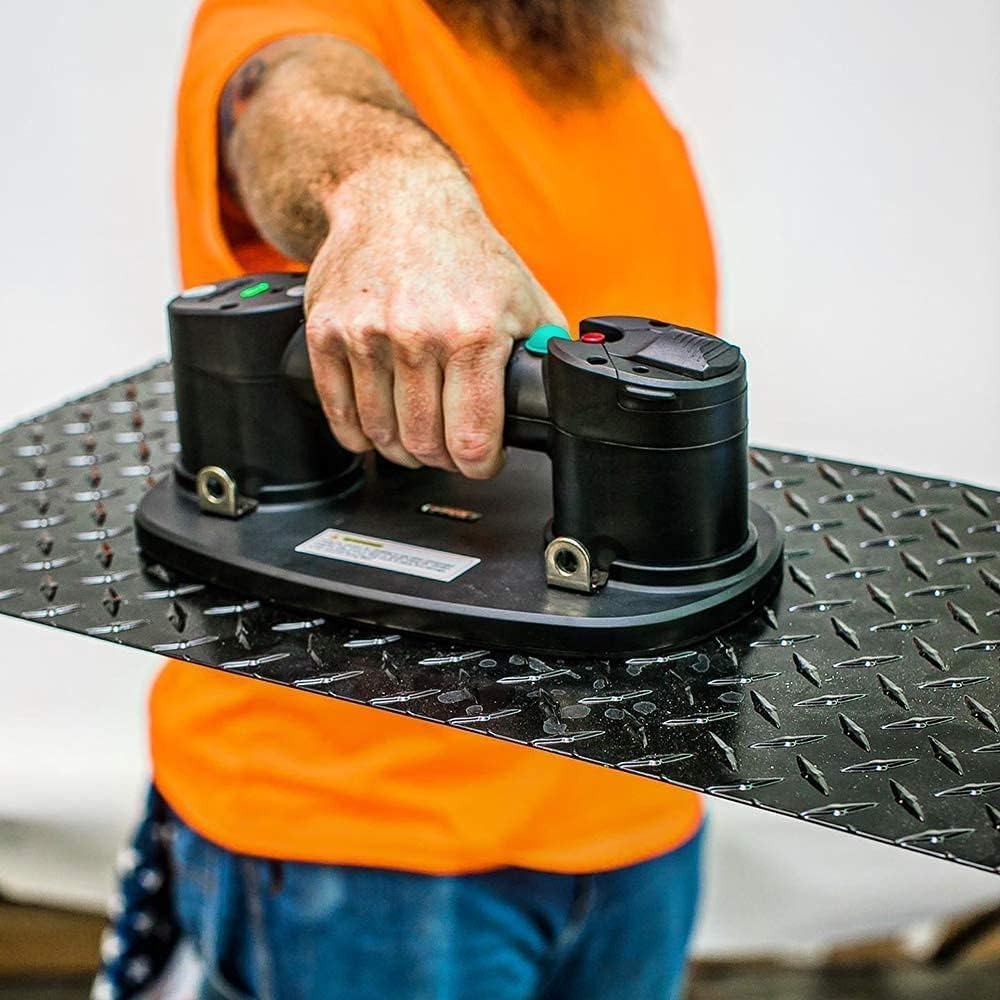 Electric Vacuum Suction Cup Lifter for Wood, Paver, Drywall, Marble, Tile and More (Lifts up to 375 lbs)