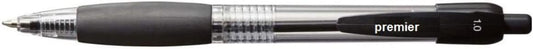 Premier Stationery Retractable Ballpoint Pen, Medium Point, Ergonomic Grip, Black Ink, Pack of 12- Ideal for Office Supplies and Everyday Use. Ball Point Pen for Back to School or Office