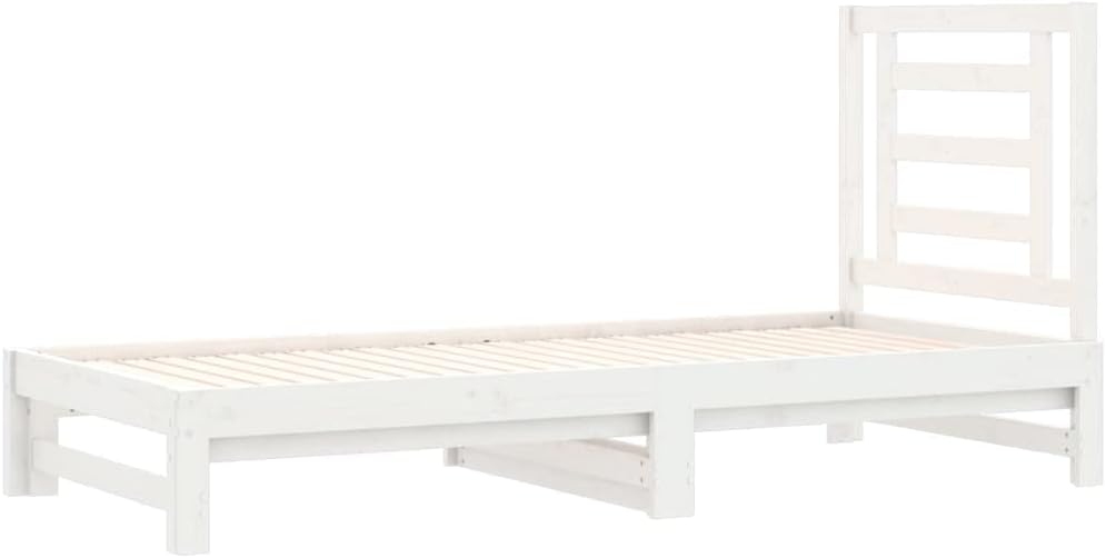 FIRBNUS White Pull-Out Bed Frame 2 x (90 x 200 cm) Solid Pine Wood Single Bed Furniture with Pull-Out Bed Double Bed Wooden Bed Frame with Pull-Out Bed