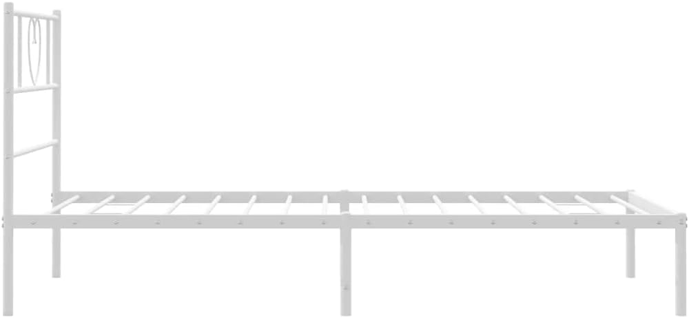 vidaXL Metal Bed Frame with Headboard | Robust Steel Construction | Modern Style | Extra Storage Space | White | 107 x 203 cm Mattress Size Compatibility