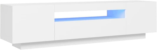 vidaXL TV Cabinet with LED Lights TV Stands HiFi Unit Entertainment Center Plasma Stereo Cabinet Bedroom Living Room Furniture White