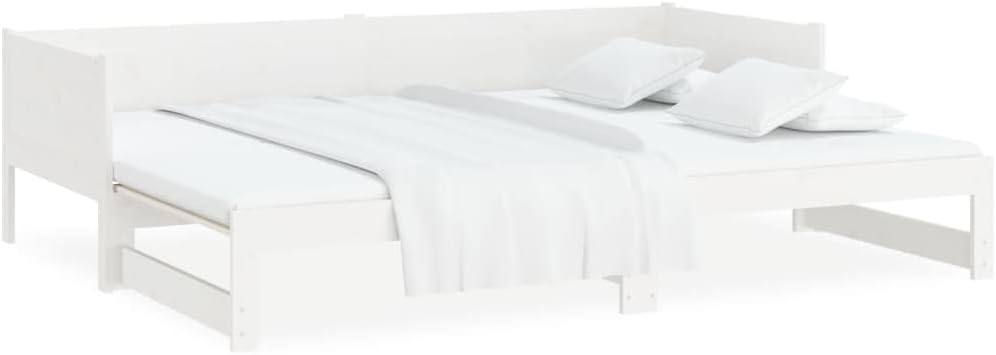 vidaXL Solid Wood Pine Pull-Out Day Bed Living Room Bedroom Sleepover Overnight Bed Couch Sofa Seat Occasional Bed Home Wooden Furniture White