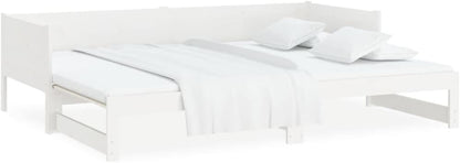 vidaXL Solid Wood Pine Pull-Out Day Bed Living Room Bedroom Sleepover Overnight Bed Couch Sofa Seat Occasional Bed Home Wooden Furniture White