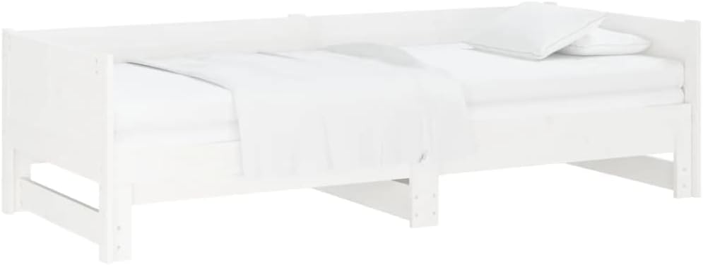 vidaXL Solid Wood Pine Pull-Out Day Bed Living Room Bedroom Sleepover Overnight Bed Couch Sofa Seat Occasional Bed Home Wooden Furniture White