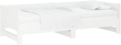vidaXL Solid Wood Pine Pull-Out Day Bed Living Room Bedroom Sleepover Overnight Bed Couch Sofa Seat Occasional Bed Home Wooden Furniture White