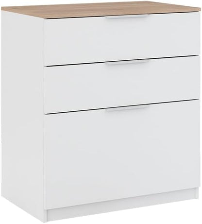 Vicco Betti Bedroom Chest of Drawers, White/Sonoma, 80 x 90 cm with 3 Drawers