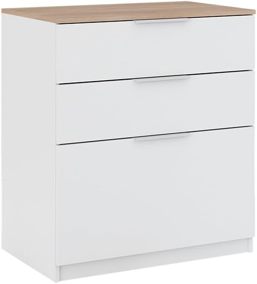 Vicco Betti Bedroom Chest of Drawers, White/Sonoma, 80 x 90 cm with 3 Drawers