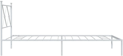 vidaXL White Metal Bed Frame-King Single Size with Headboard-Steel Bed Base-Metal Slats & Legs-Extra Under-Bed Storage-Modern Bedroom Furniture