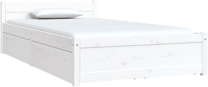 vidaXL Single Size Bed Frame with Drawers - Solid Pine Wood, White, 92x187 cm, Timeless Design with Ample Storage Space, Bedroom Furniture